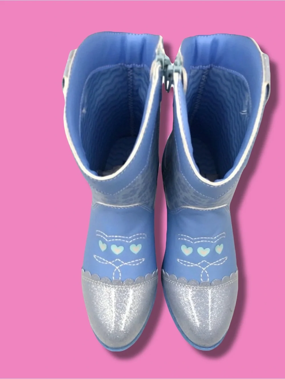 Disney Blue Girls' Stitch Cowboy Boots with Silver Glitter Toes